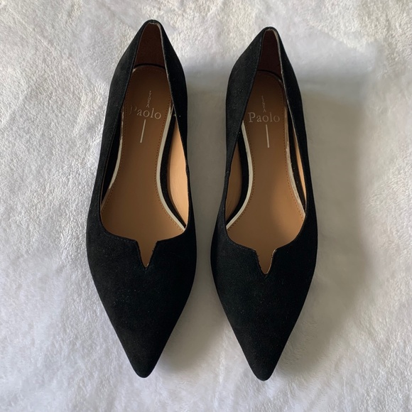 Paolo Shoes - Linea Paolo Black Suede Presta Pointed Toe Flat Size 7